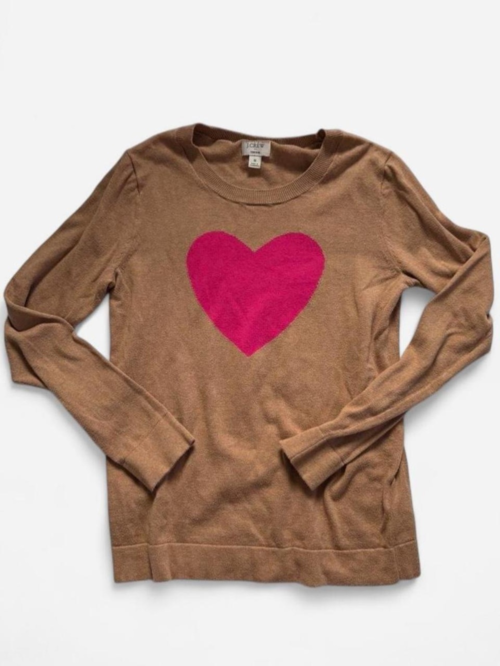 J.Crew Brown 100% Cotton Sweater with Pink Heart
